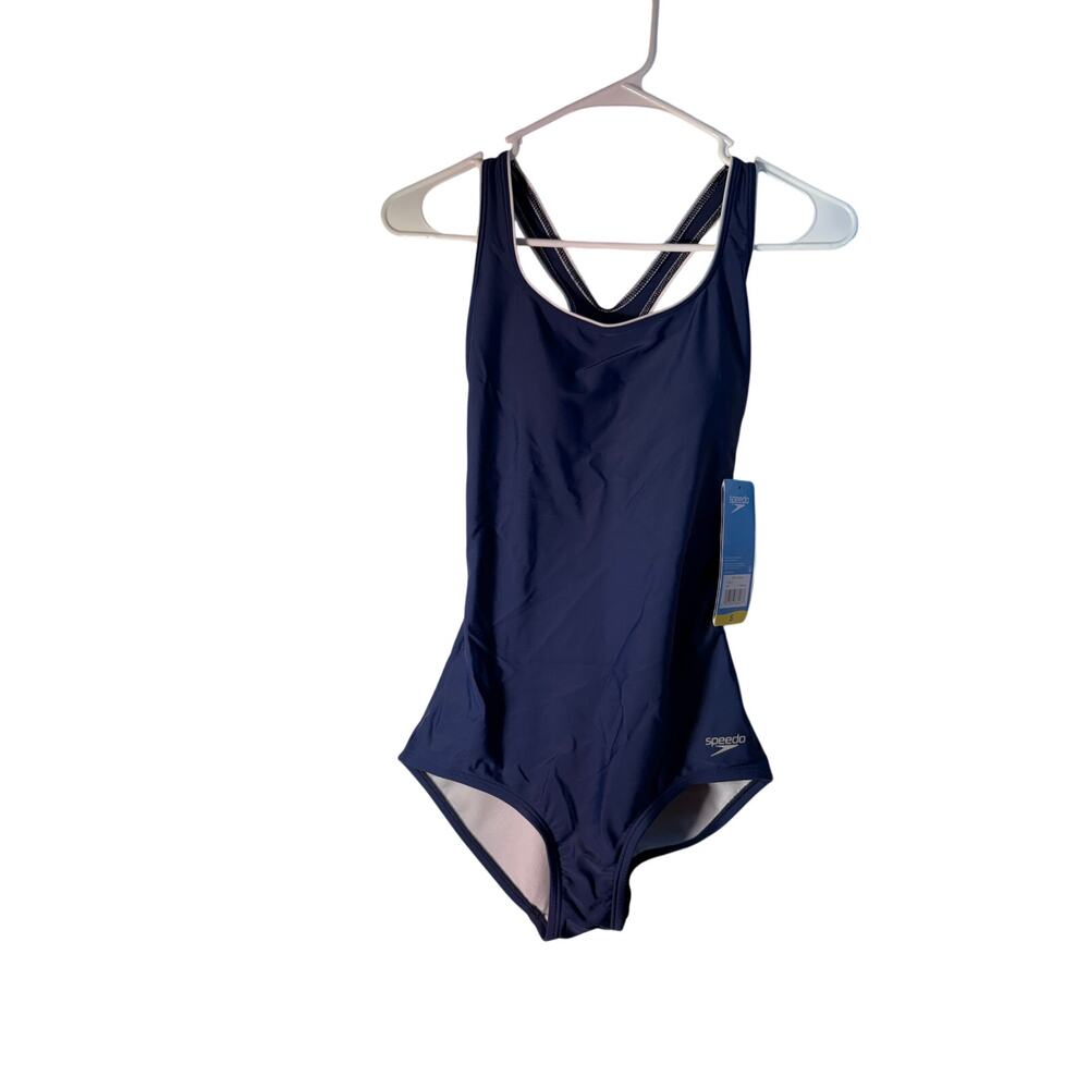 NEW Womens size S (4-6) PEACOAT Full Swim Suit UPF50+ Navy White SPEEDO